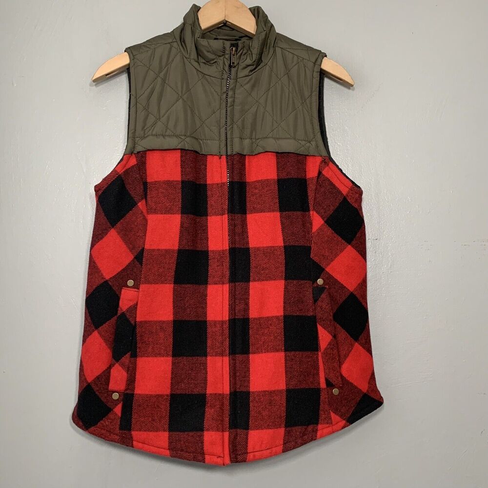 Maurices Vest Size Small Sleeveless Buffalo Check Gorpcore Heritage Wool Gilet